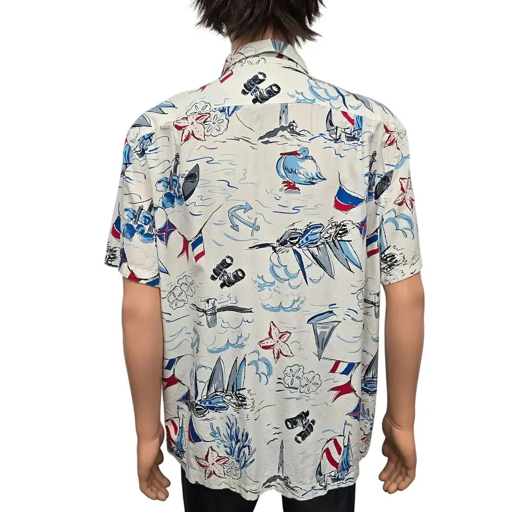 J. Crew camp-collar shirt Men XL Sailboat Nautical Print Short sleeve BH604